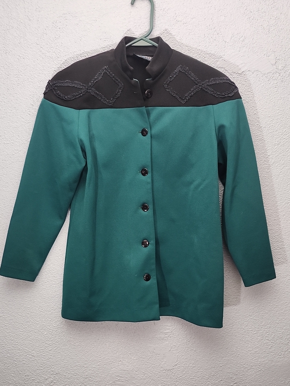Women's Teal and Black Button-Front Blazer Jacket